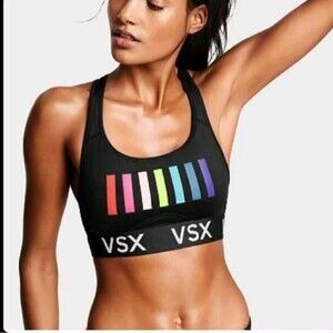 Victoria Secret VSX Sport Unlined Black/Rainbow Sports Bra Size M